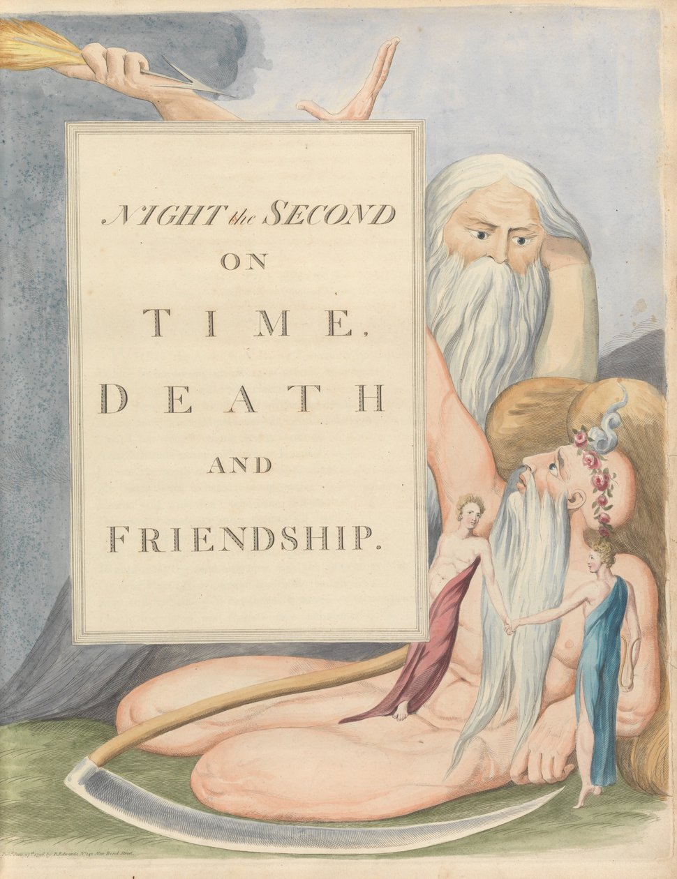 Gençlerin Gece Düşünceleri, Sayfa 17, İkinci Gece, Zamanında, Ölüm ve Dostluk. by William Blake