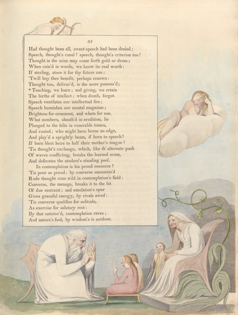 Gençler Gece Düşünceleri, Sayfa 35, Öğretiyoruz, Öğreniyoruz; ve veriyoruz, koruyoruz by William Blake