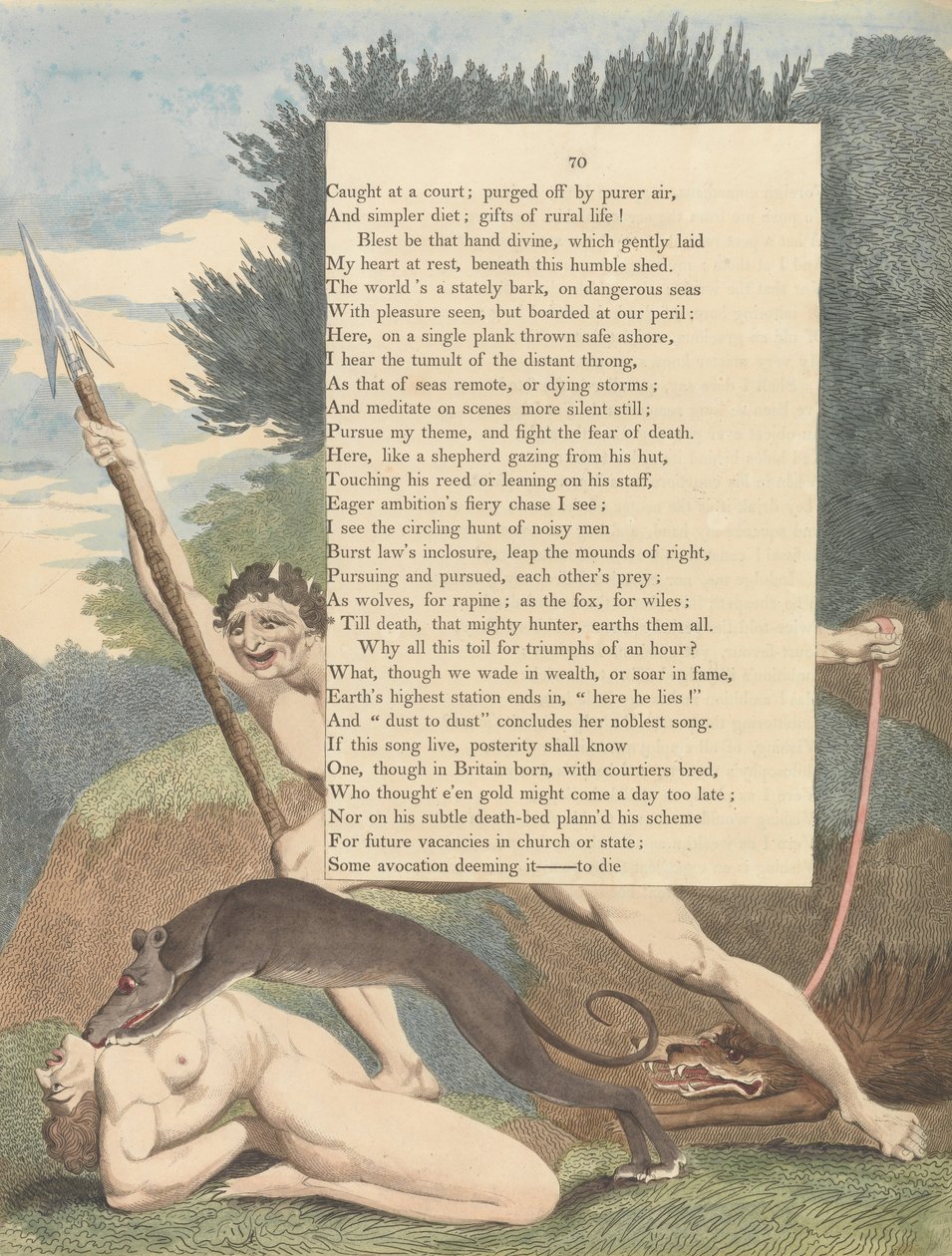 Youngs Night Thoughts, Sayfa 70, Ölüme kadar, o güçlü avcı, hepsini topraklar by William Blake