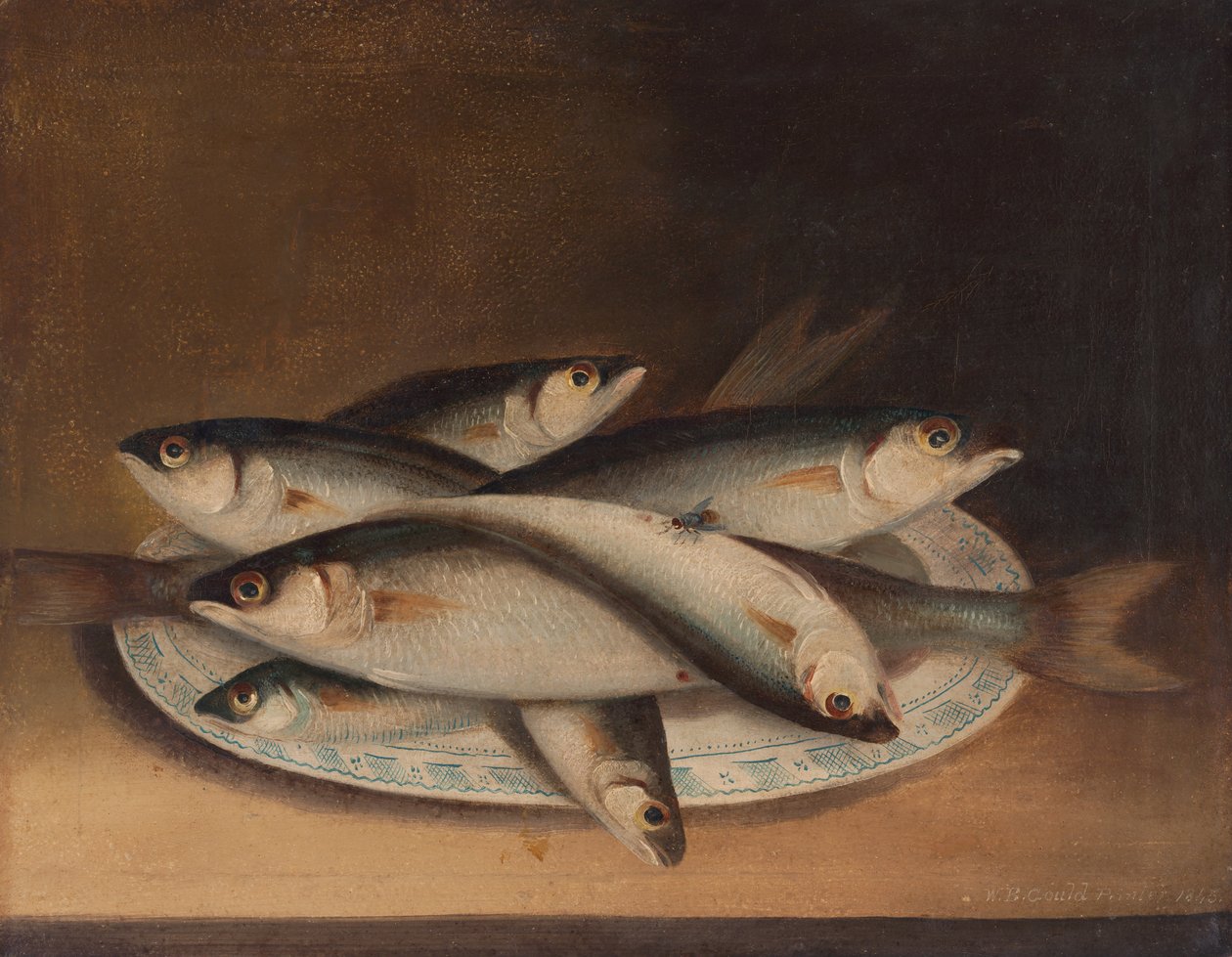 Mavi ve beyaz tabakta balık by William Buelow Gould