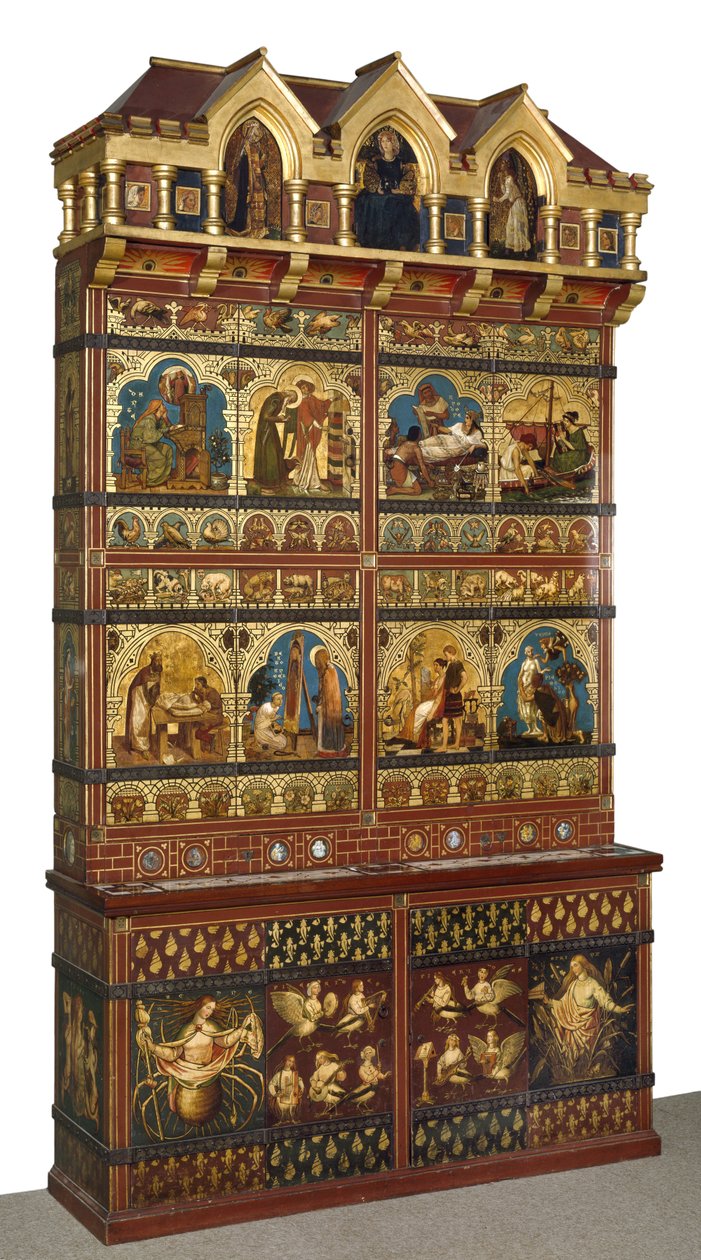 Büyük Kitaplık, 1856-62 (meşe, oyma, boyalı ve yaldızlı) by William Burges