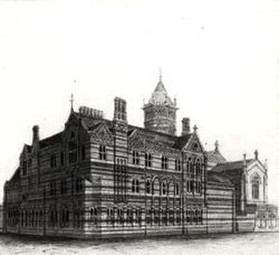 New Schools, Rugby - Kuzey Batıdan Görünüm, 1867-84 (kağıt üzerine suluboya ve kurşun kalem) by William Butterfield