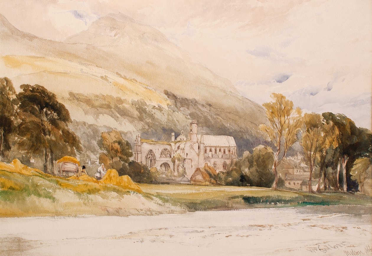 İskoçya: Melrose Abbey, 1842 (kağıt üzerinde kalem ve tuvalet) by William Callow