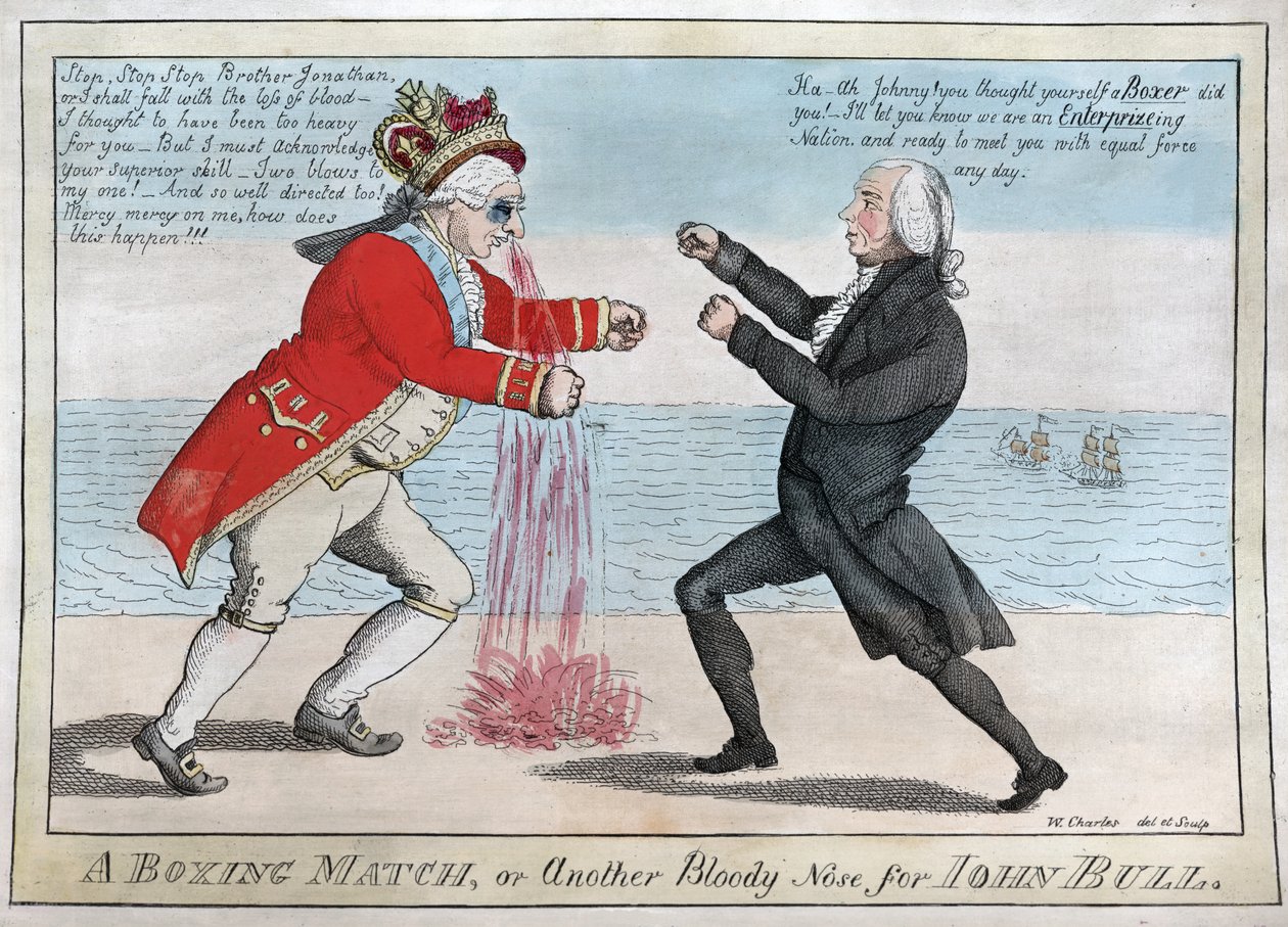 John Bull için Bir Boks Maçı veya Başka Bir Kanlı Burun, pub. 1813 (el renkli gravür) by William Charles