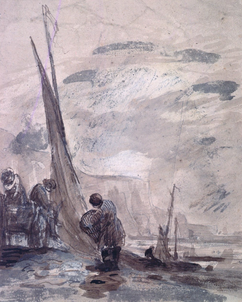 Kıyıda, kayalıkların yakınında, Arabalı ve Tekneli Figürler, 19. yüzyıl by William Collins