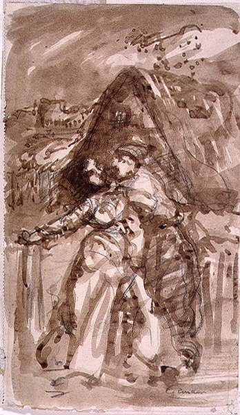 Kulübe Kapısında Bir Kadını Kucaklayan Bir Adamın Kroki by William Collins