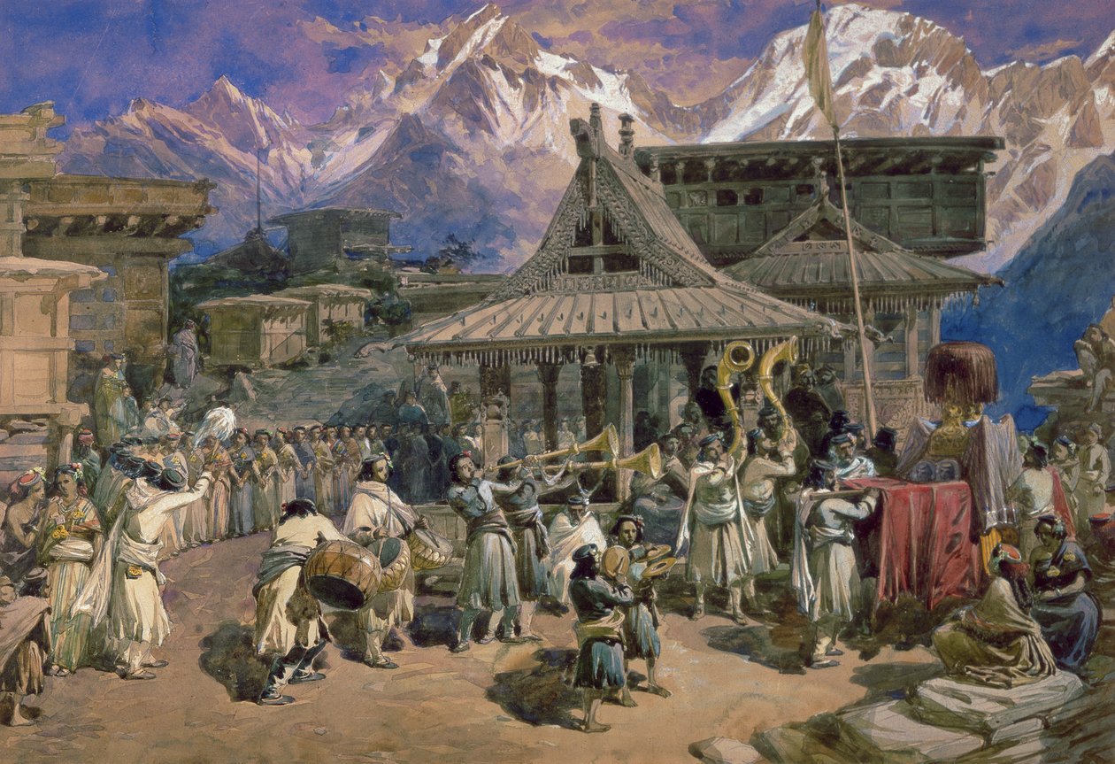 Puja at Chini Bashahr, Himalayalar, c.1859-66 (wc) by William Crimea Simpson