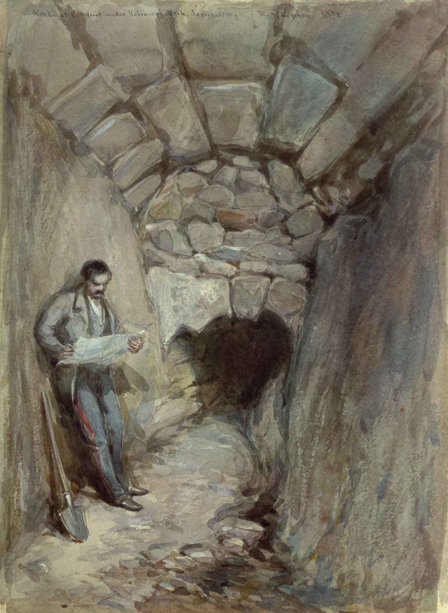 Robinsons Arch Altında Rock Cut Conduit, Kudüs, 1871 (kağıt üzerinde wc) by William Crimea Simpson