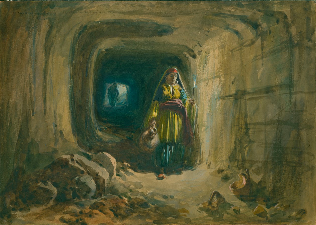 Meryem Ana Çeşmesi'ne Yeraltı Geçidi, Kudüs, 1869 (kağıt üzerinde wc ve kurşun kalem) by William Crimea Simpson