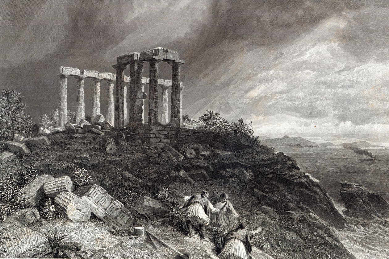 J. Saddler tarafından oyulmuş Minerva Sunium Tapınağı by William Crimea Simpson