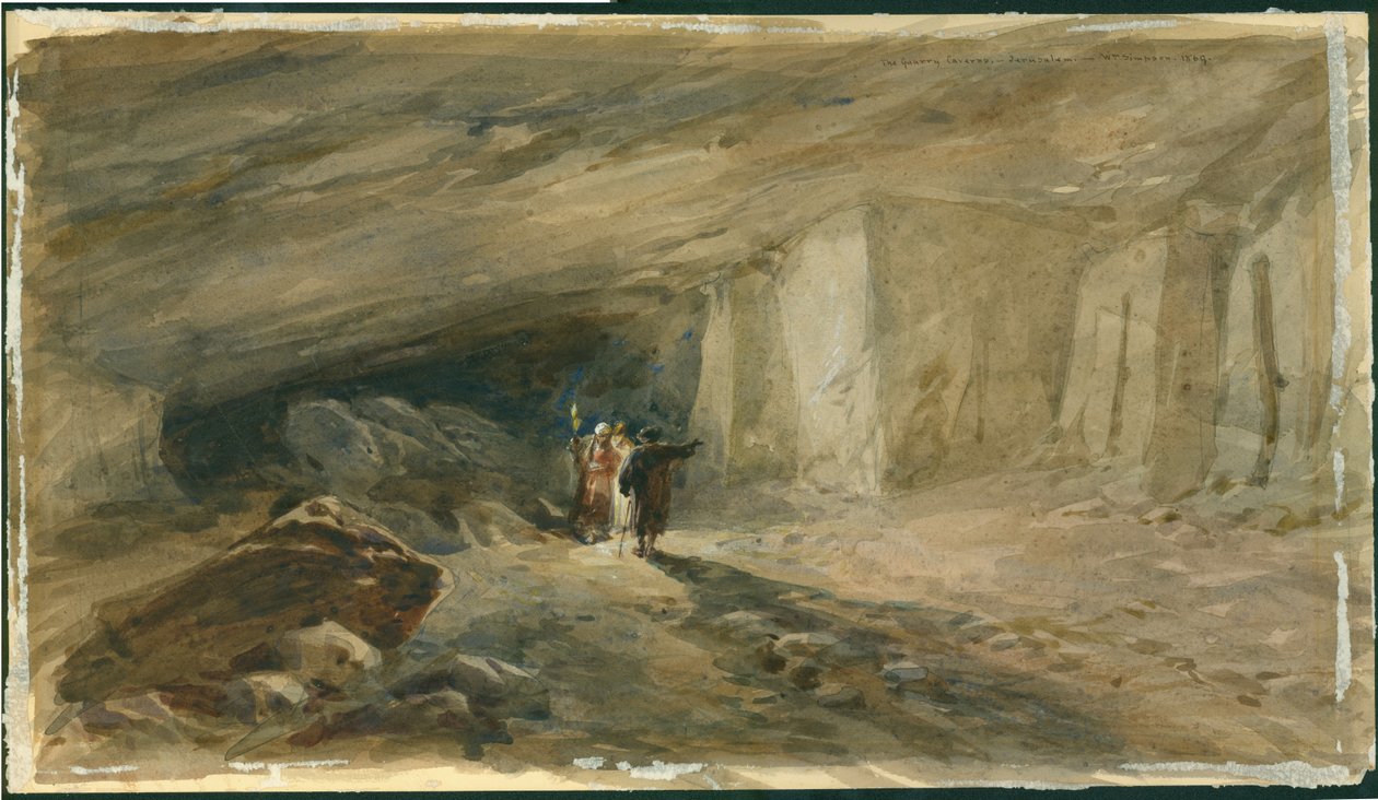 The Quarry Caverns, Kudüs, 1869 (kağıt üzerinde wc ve kurşun kalem) by William Crimea Simpson