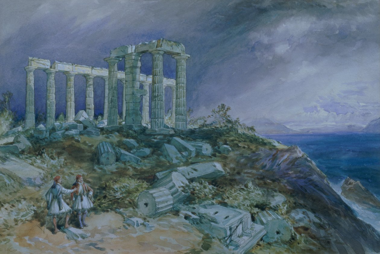 Poseidon Tapınağı, Sunium, 1877 by William Crimea Simpson