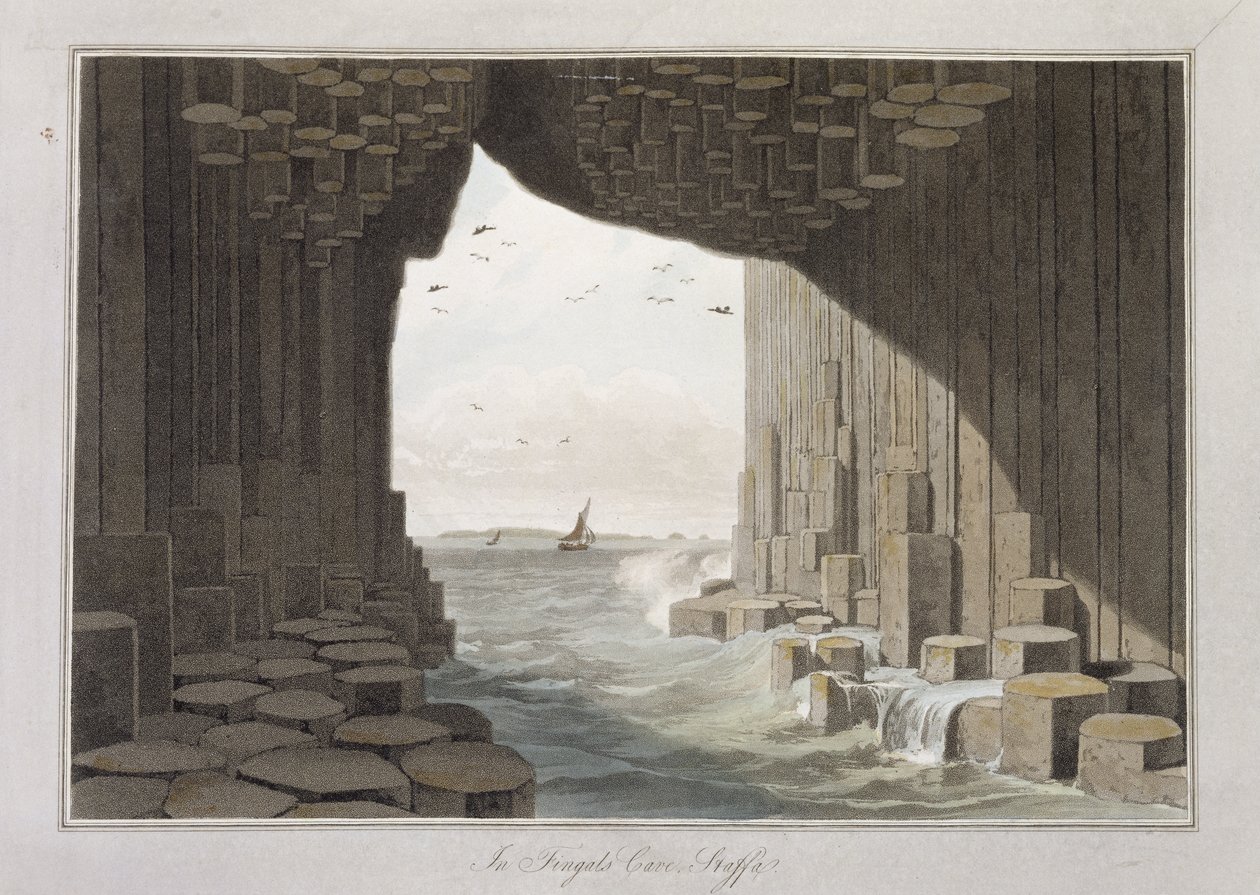 1829'da yayınlanan 'Büyük Britanya Çevresinde 1814 ve 1825 Yılları Arasında Yapılan Bir Yolculuk'tan Fingal Mağarası, Staffa'da by William Daniell