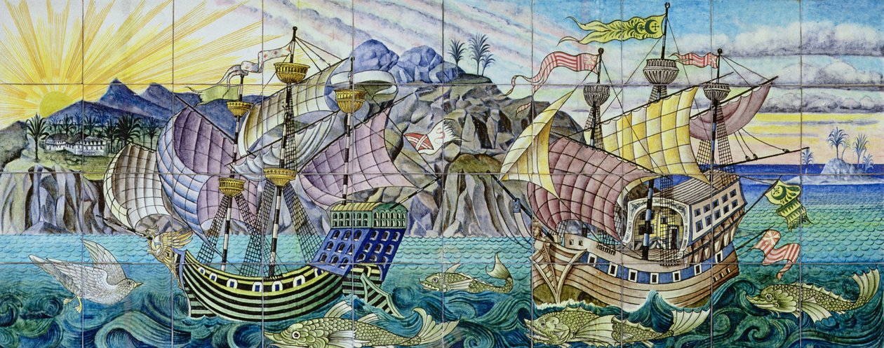 Kalyonları tasvir eden çiniler, 1888-97 (seramik) by William de Morgan