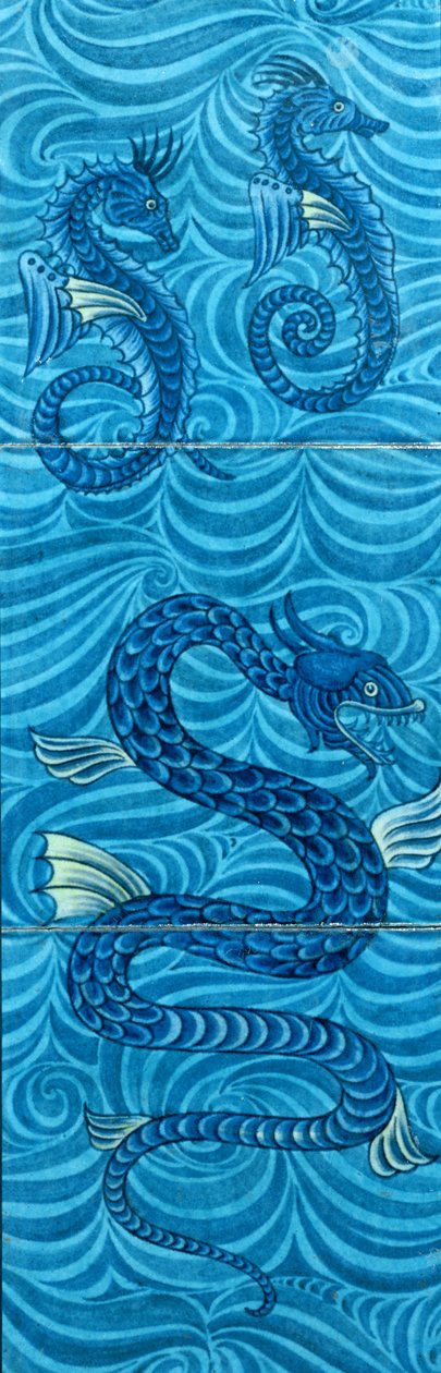 Deniz atları ve deniz yılanlı karolar (seramik) by William de Morgan