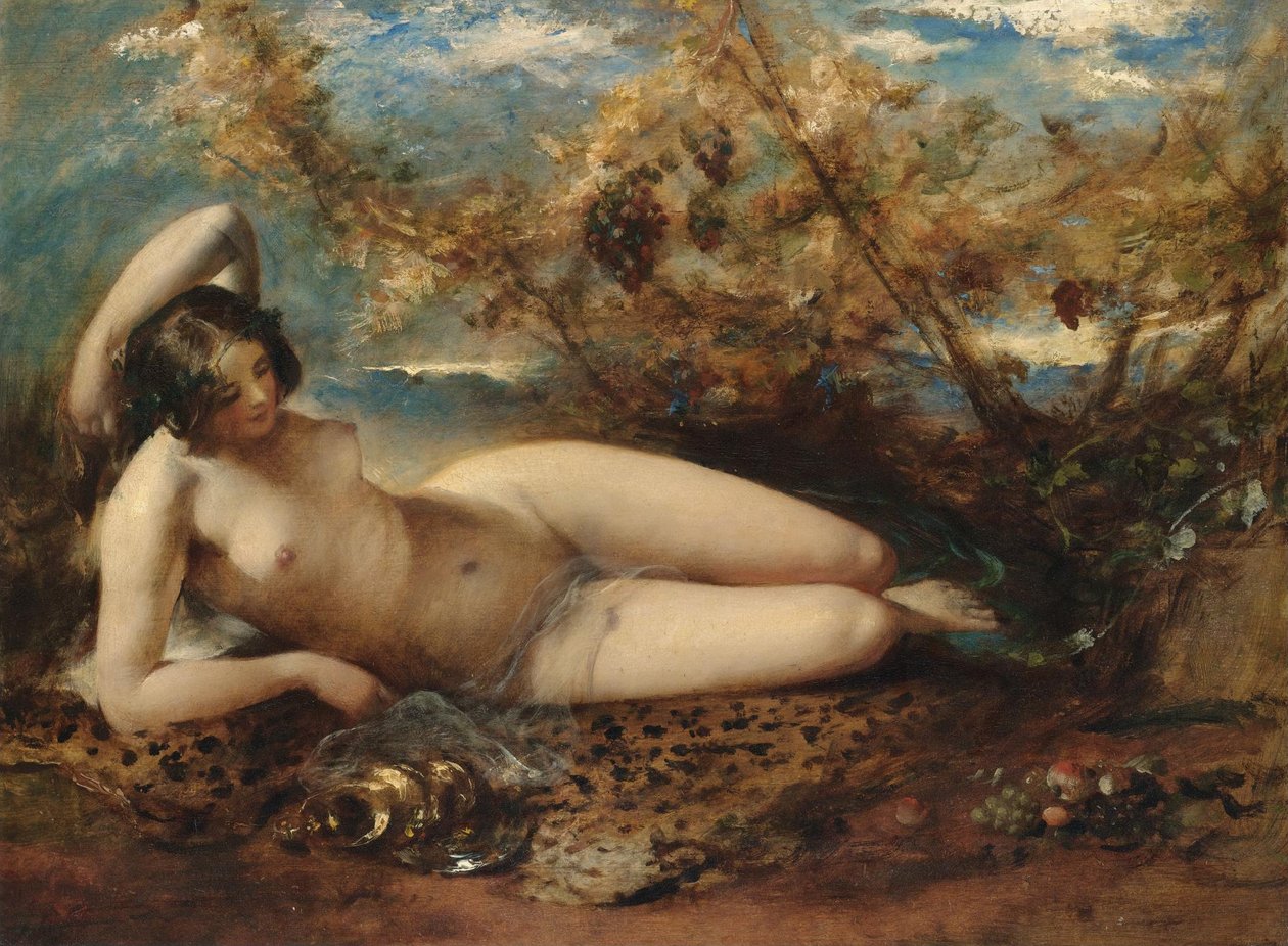 Bir kürk halıya uzanmış genç bir kadın by William Etty