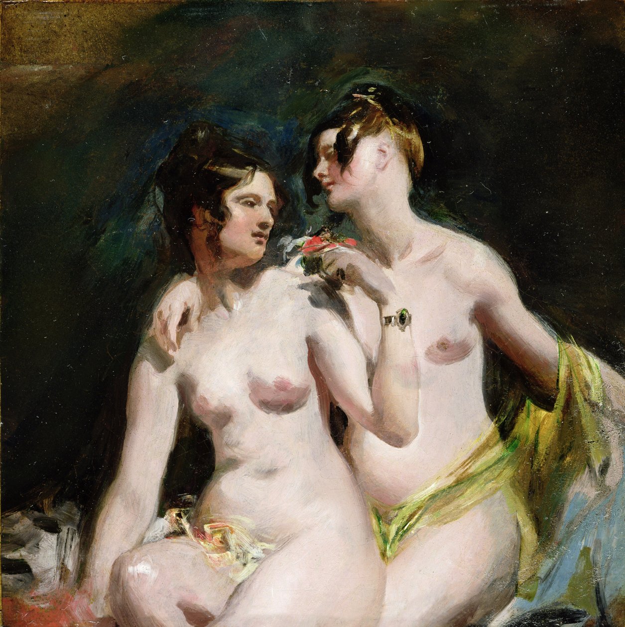 İki Kadın Nü (tuval üzerine kağıt üzerine yağlı boya) by William Etty