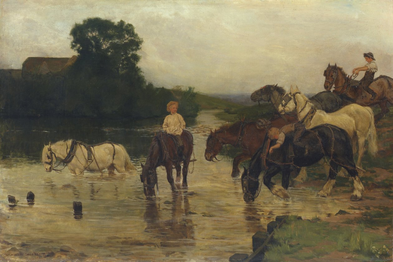 İşten Sonra Atların Yıkanması, 1884 by William Frank Calderon