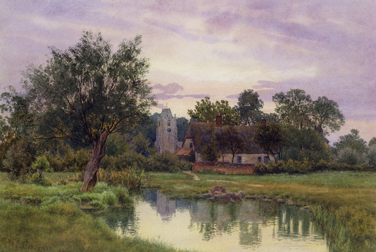 Akşam, Hemingford Gray Church, Huntingdonshire (kağıt üzerinde wc) by William Fraser Garden