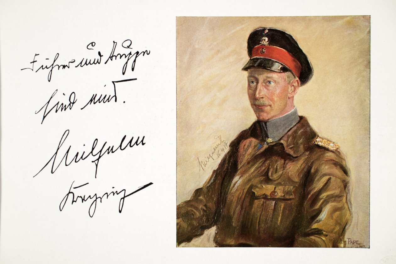 William, Ordu üniformalı Almanya Veliaht Prensi, pub. 16 Nisan 1917 (renkli litografi) by William Friedrich Georg Pape