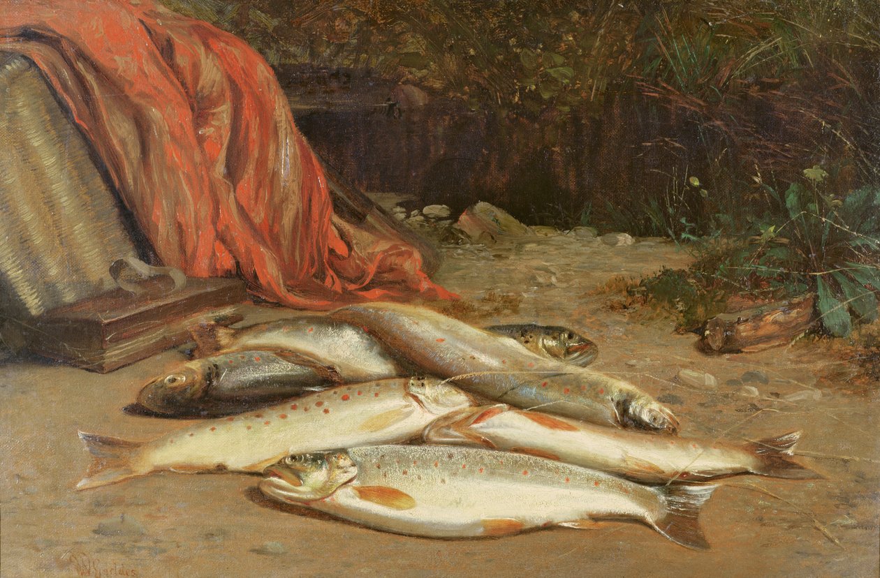 Bir nehir kıyısında kahverengi alabalık by William Geddes