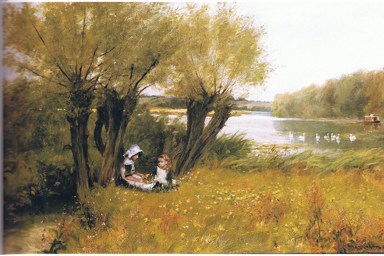 Bilinmeyen bir dergi veya kitap kaynağından nehir kıyısında oturmak by William Gersham Collingwood