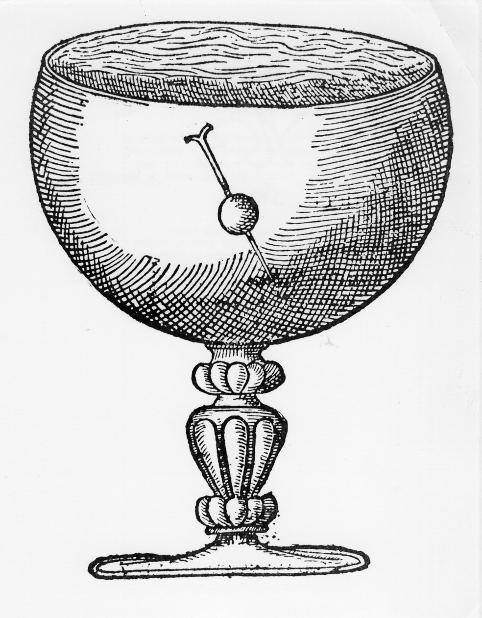 A magnetized needle pushed through a ball of cork, and floating submerged in a goblet of water, shows dip and the direction of the magnetic pole. From William Gilbert De Magnete, London 1600 by William Gilbert
