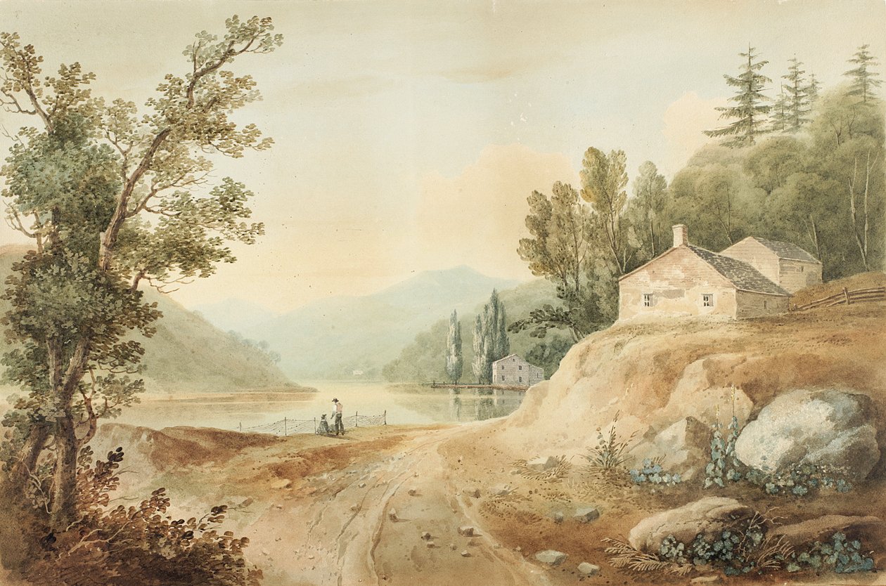 Fishkill, New York yakınlarında görünüm: Hudson Nehri PortFolio, 1820 Plaka 17 için Hazırlık Çalışması (Suluboya, grafit, seçici cilalama ve kağıt üzerine guaj dokunuşlarıyla kazıma, o by William Guy Wall