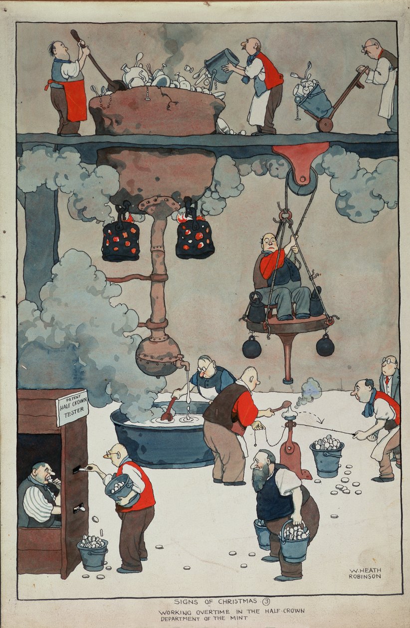 Noel belirtileri. Darphanenin Yarım Taç Departmanında Fazla Mesai Çalışması by William Heath Robinson