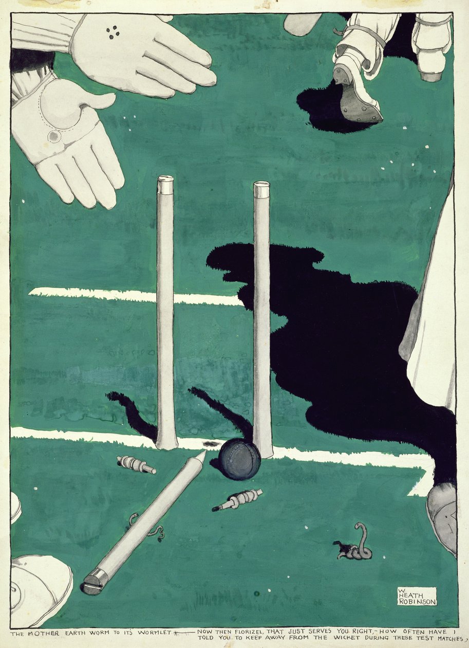 Solucan ana solucanına - Şimdi o zaman Florizel. . . Bu test maçları sırasında size küçük kapıdan uzak durmanızı ne sıklıkta söyledim? by William Heath Robinson