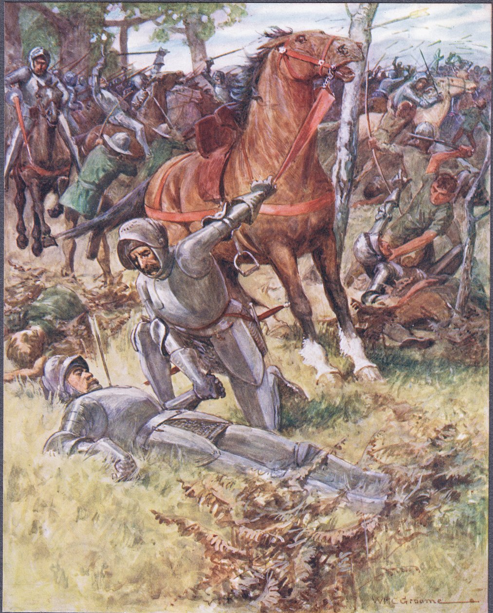 Sonra hayatı terk eden Earl Percy, ölü adamın elinden tuttu, Ballads of Famous Fights, 1900 dolaylarından bir örnek. by William Henry Charles Groome
