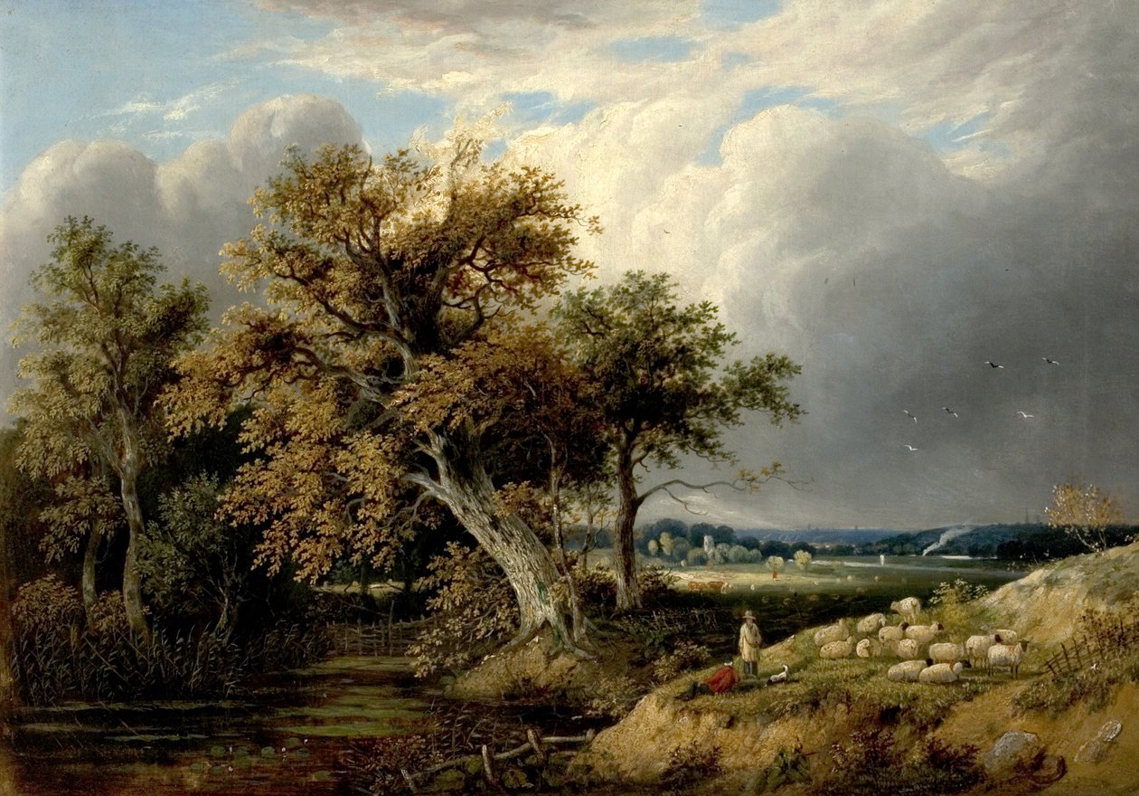 Ağaçlar ve Koyunlarla Peyzaj, 19. yüzyıl by William Henry Crome