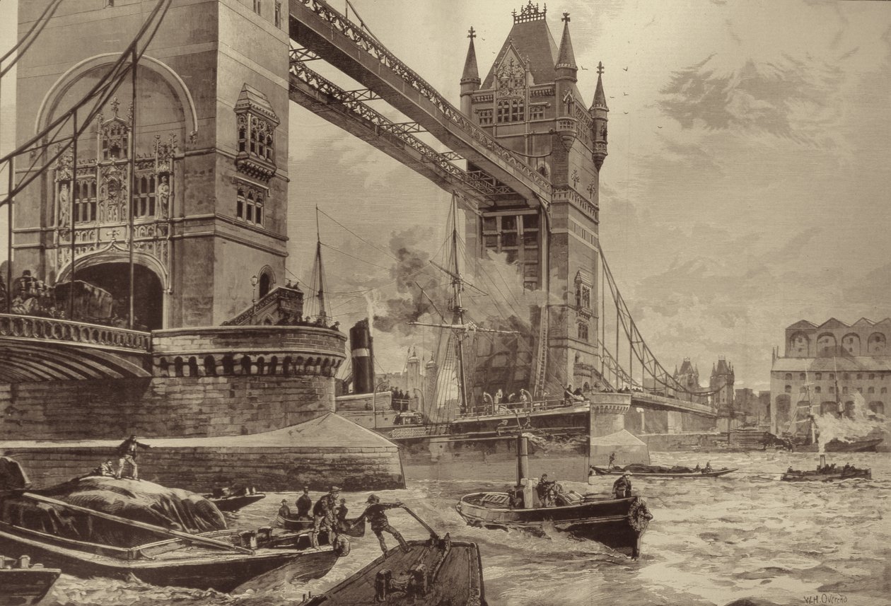 Tower Bridge, Thames Üzerine Dikilecek: Galler Prensi Tarafından Geçen Pazartesi Koyduğu Temel Taşı, The Illustrated London News, 26 Haziran 1886 by William Heysham after Overend