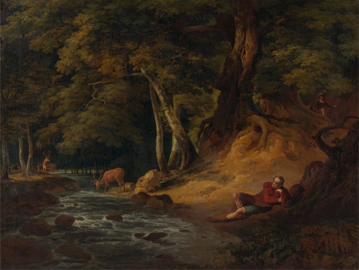 Jacques and the Wounded Stag: As You Like It, Act II, Scene I  by William Hodges