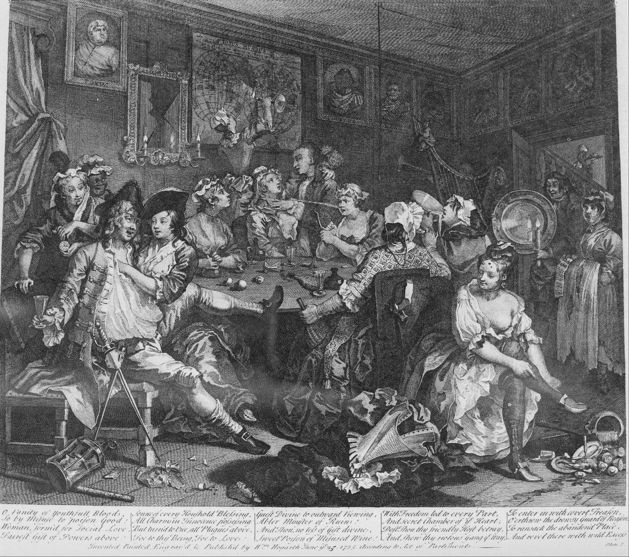 A Rakes Progress, Plaka 3, Taverna Sahnesi by William Hogarth