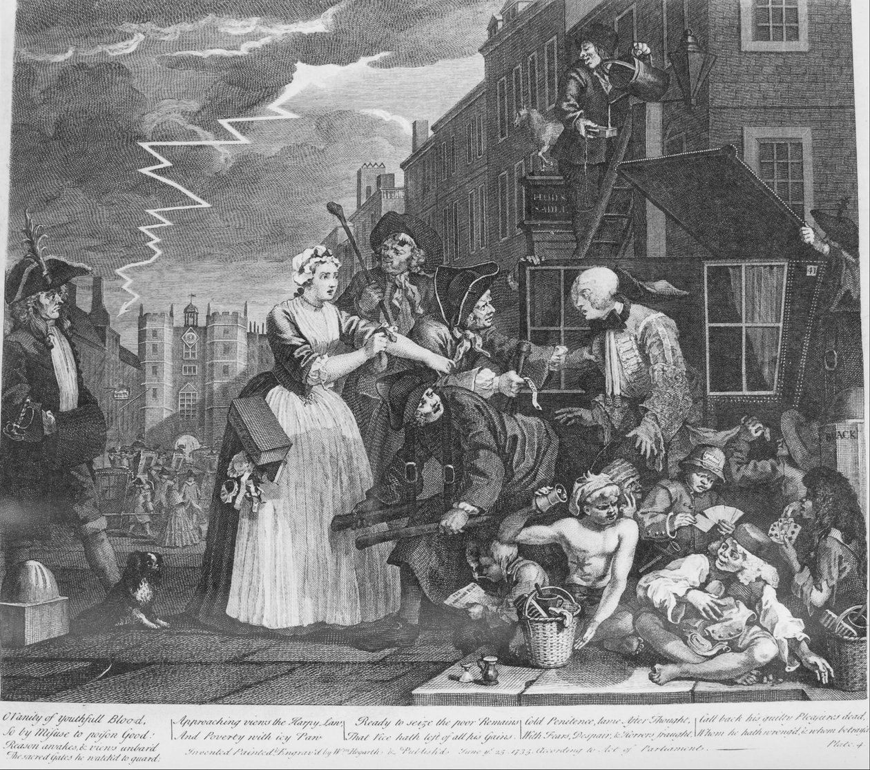 A Rakes Progress, Plaka 4, Borçtan Tutuklandı by William Hogarth