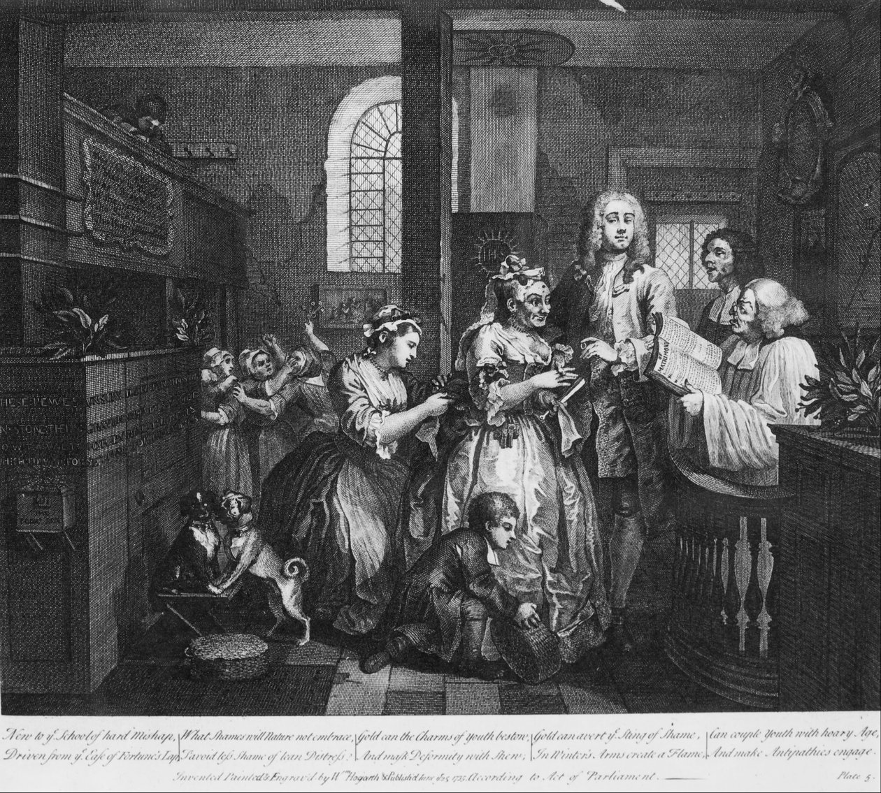 A Rakes Progress, Plaka 5, Yaşlı Bir Hizmetçiyle Evli by William Hogarth