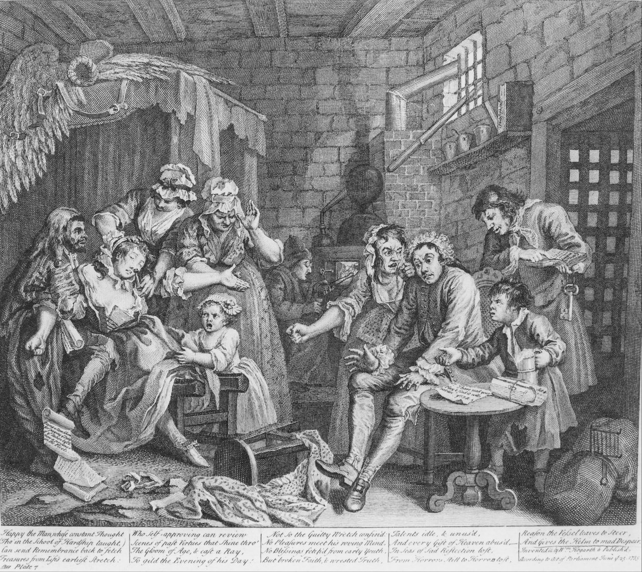 A Rakes Progress, Levha 7, Hapishane Sahnesi by William Hogarth