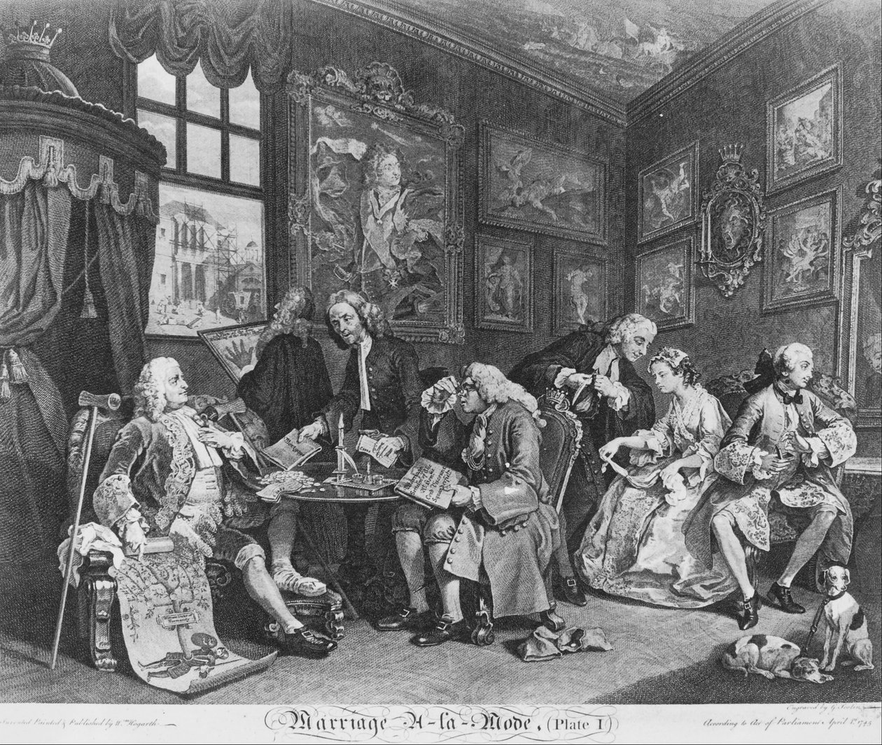 Modda Evlilik, Levha 1, (Evlilik Sözleşmesi) by William Hogarth