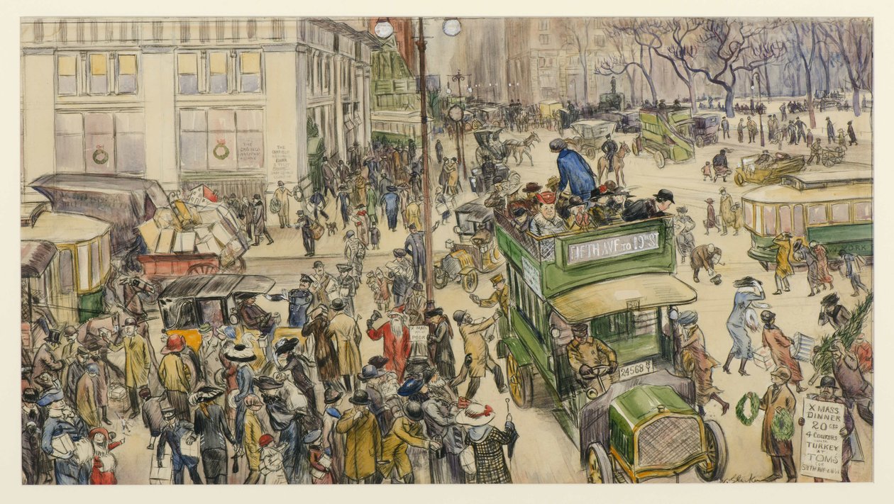 Noel Alışverişçileri, Madison Square by William James Glackens