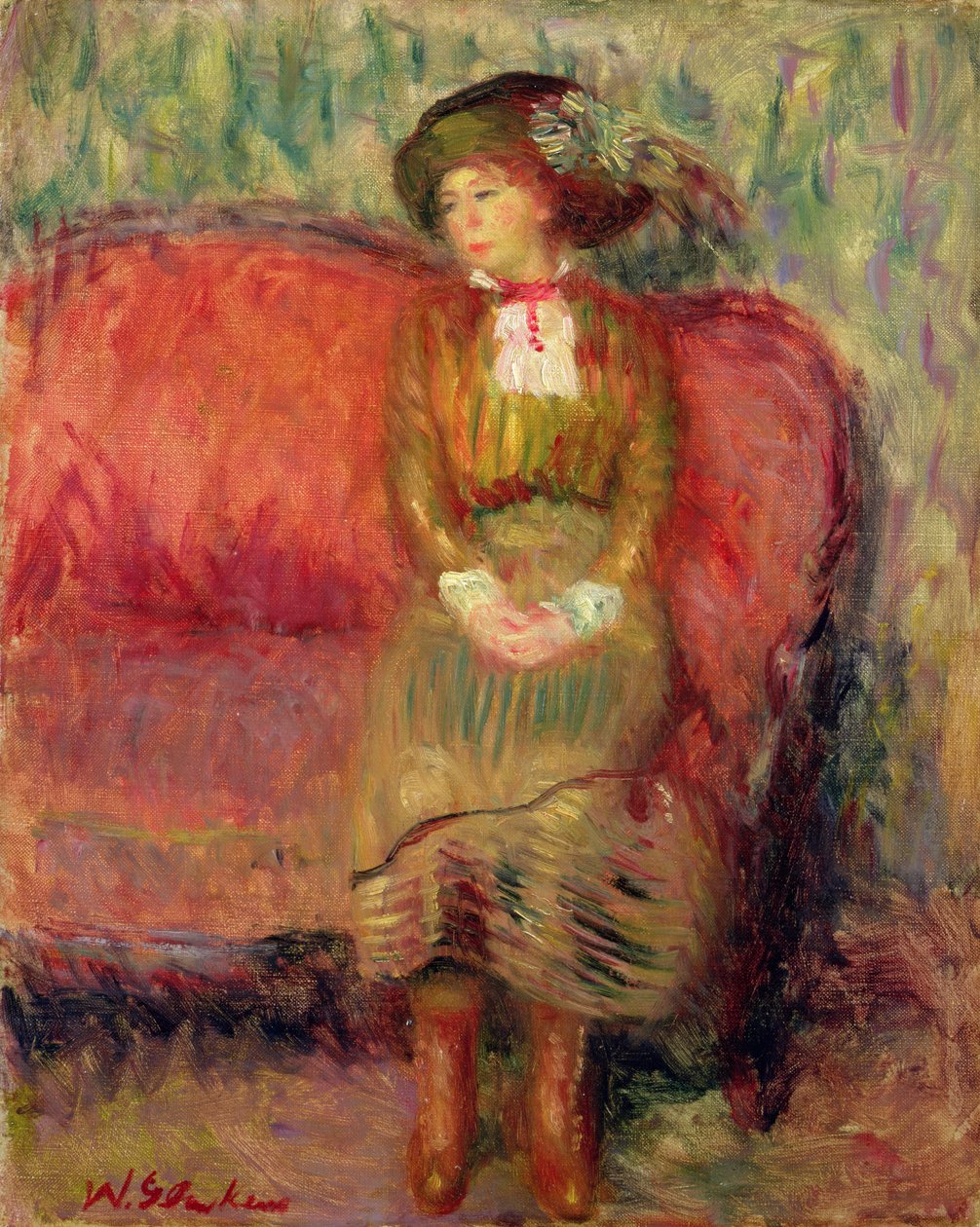 Kırmızı Kanepede Oturan Kız by William James Glackens