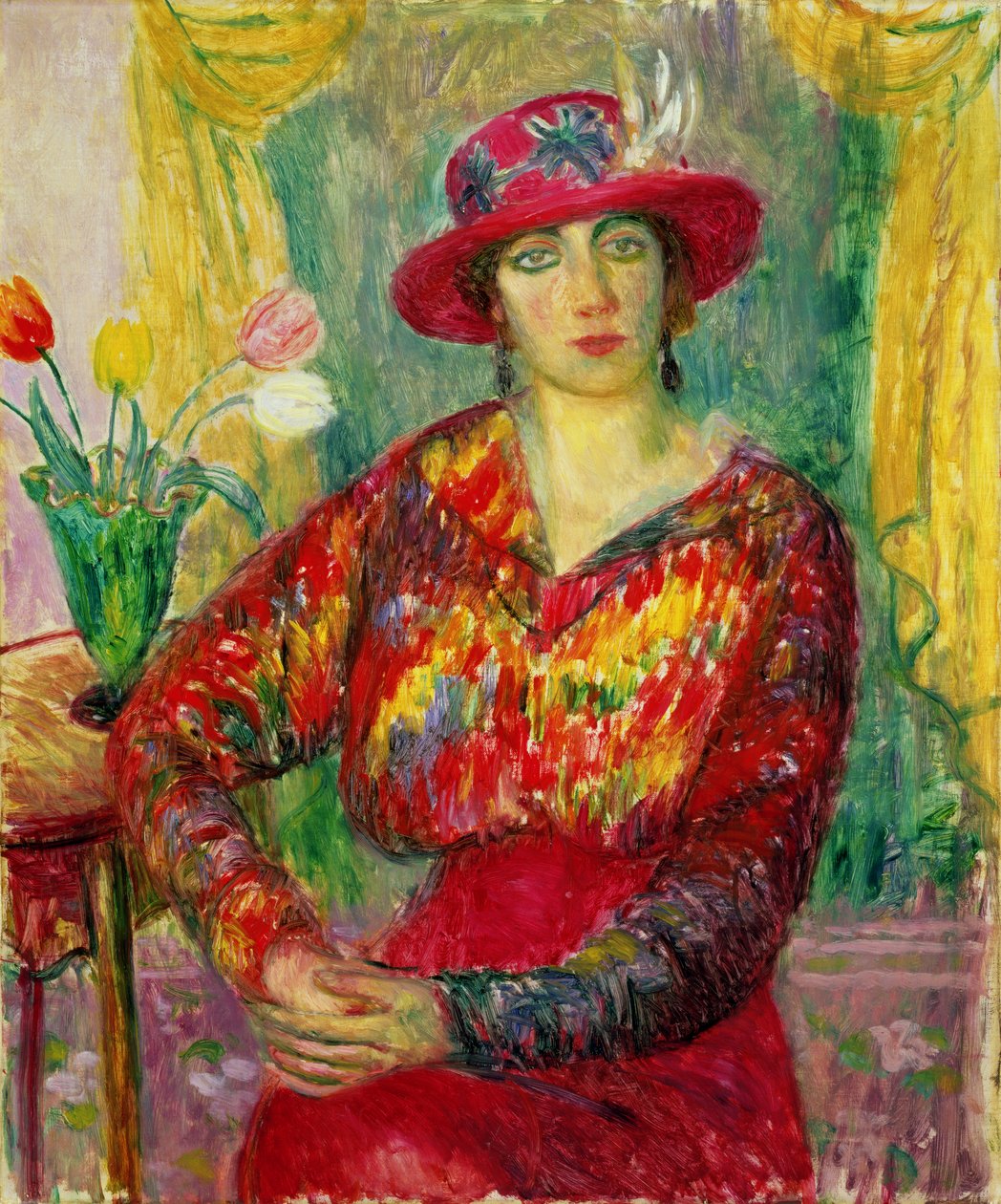 Kırmızı Elbiseli ve Şapkalı Kız by William James Glackens