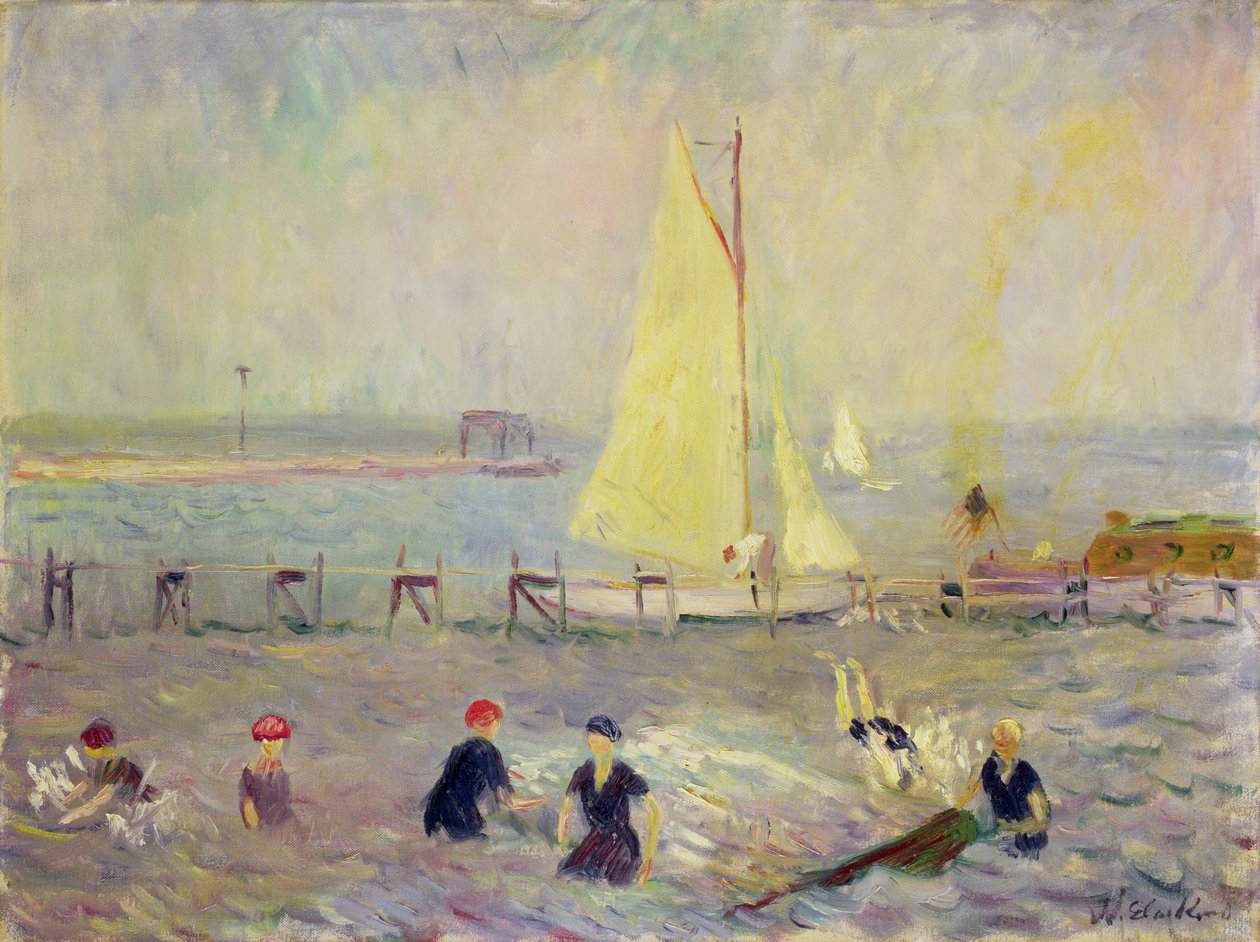 İki Yelkenli ve Altı Yıkanan Deniz Manzarası by William James Glackens