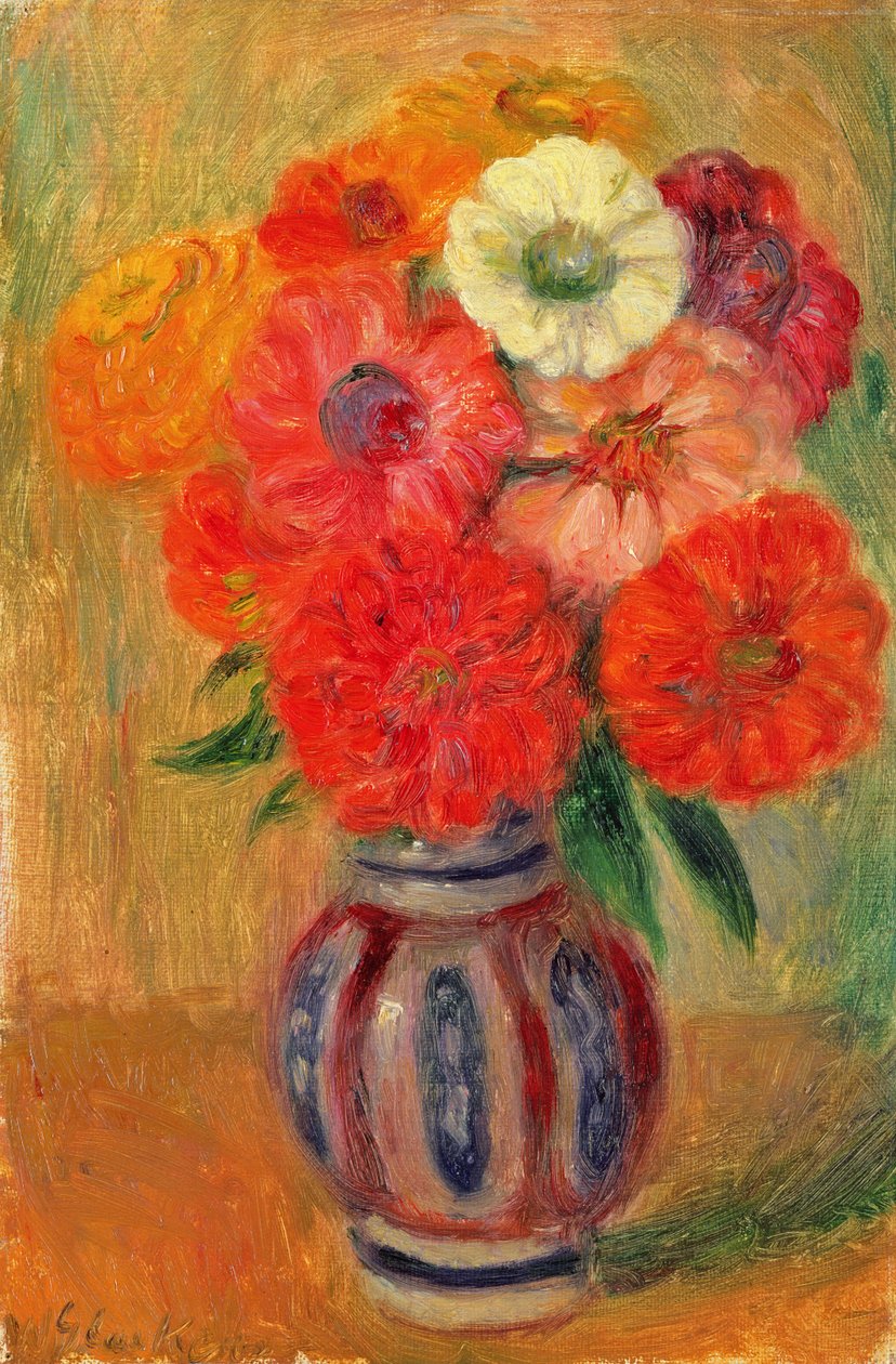 Çizgili Mavi Vazoda Zinyalar by William James Glackens