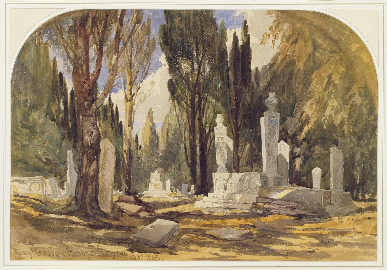 Kervan Köprüsü yakınında, Smyrna, 1843 (grafit üzeri wc) by William James Muller