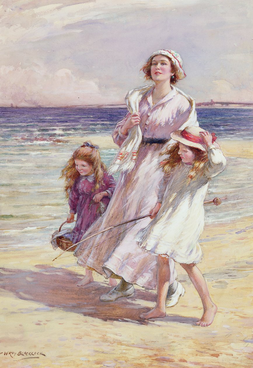 A Breezy Day at the Seaside (wc and pencil on paper) by William Kay Blacklock