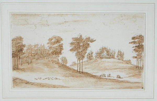 ಜಿಂಕೆ ಪಾರ್ಕ್‌ಗಾಗಿ ವಿನ್ಯಾಸ, c.1730s (ಕಂದುಬಣ್ಣದ ತೊಳೆಯುವಿಕೆ ಮತ್ತು ಕಾಗದದ ಮೇಲೆ ಶಾಯಿ) ಟರ್ಕಿ by William Kent