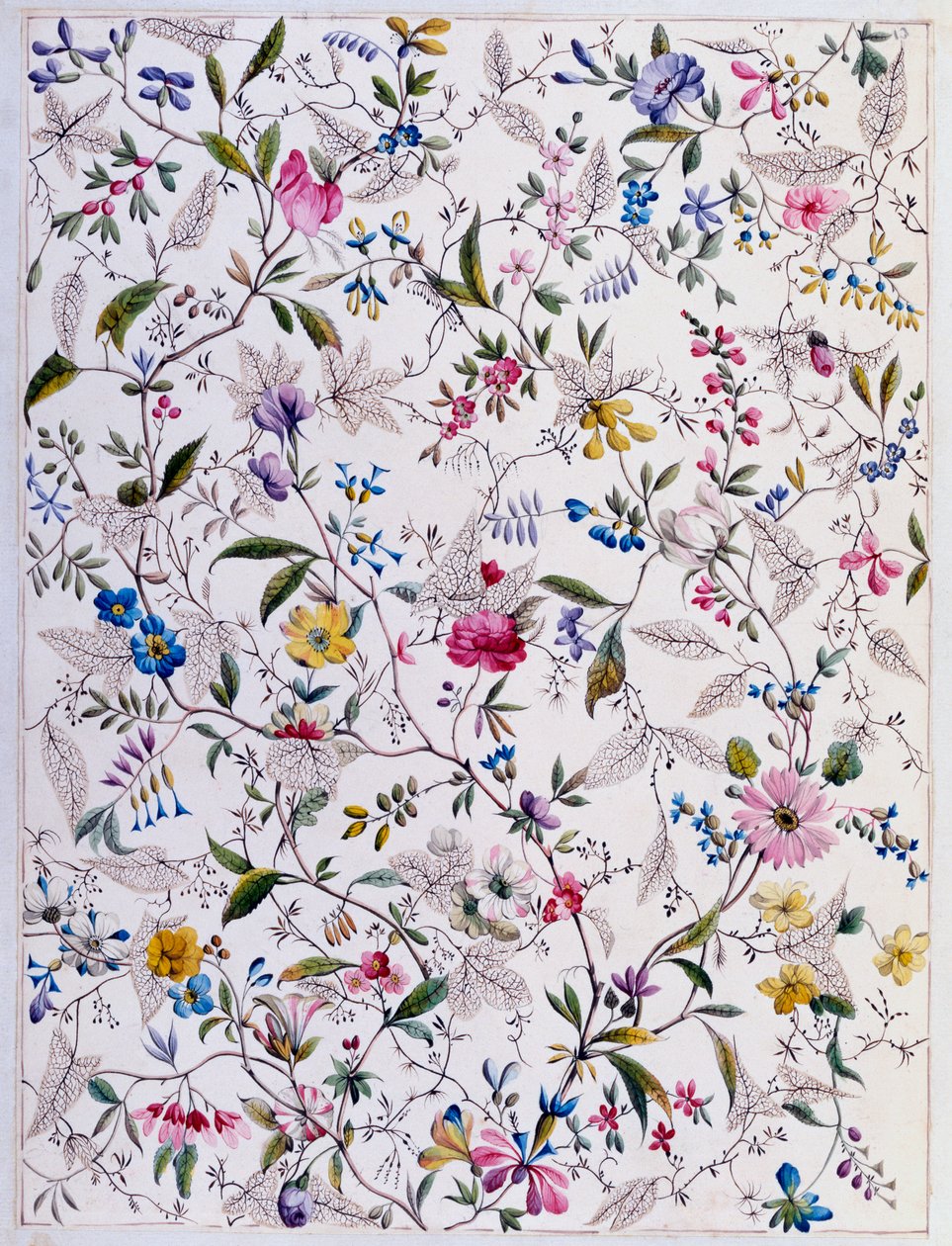 Tekstil tasarımı, c.1788-92 (kağıt üzerinde wc) by William Kilburn