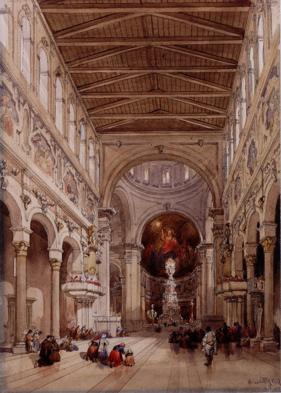 Katedralin içi, Messina, 1839 (dokuma kağıt üzerine kurşun kalem ve tuvalet) by William Leighton Leitch