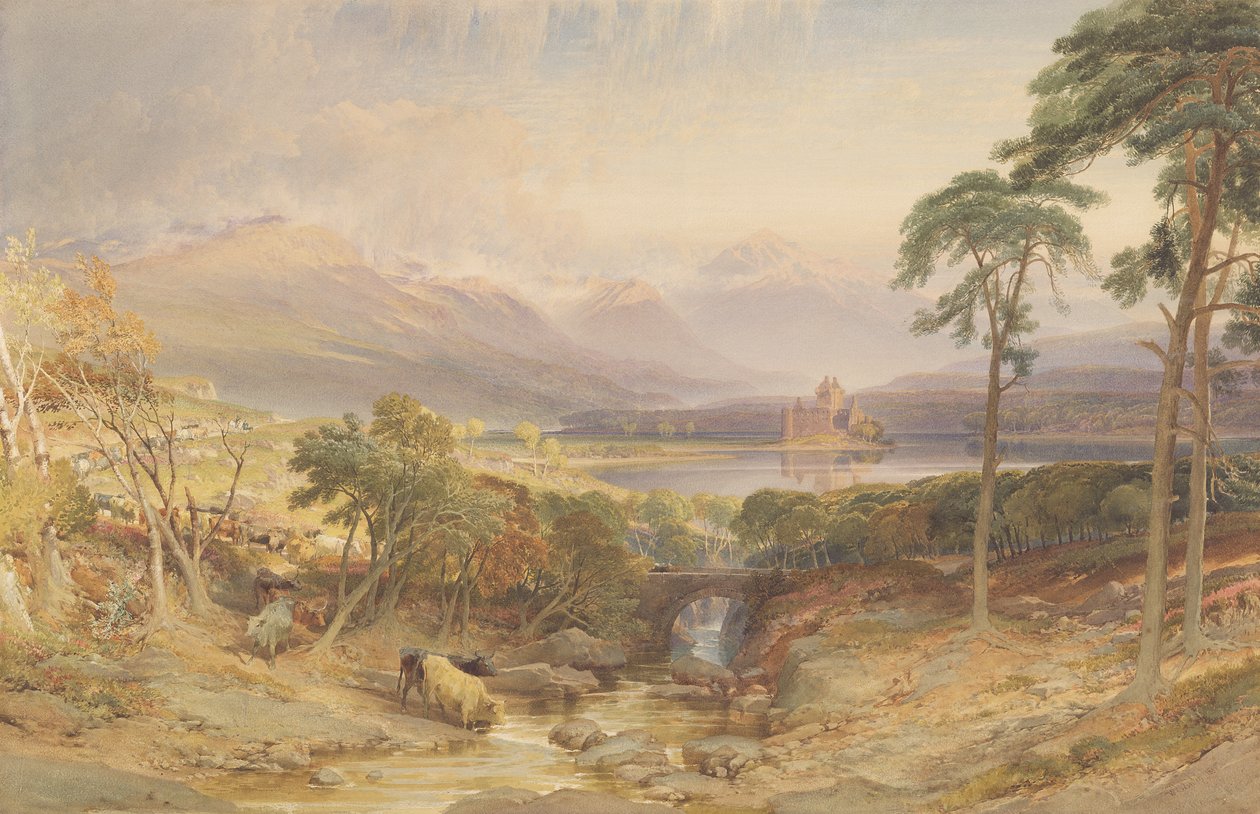 Kilchurn Castle, Argyllshire, 1865 (wc, bc, scratching out and graphite on paper) by William Leighton Leitch
